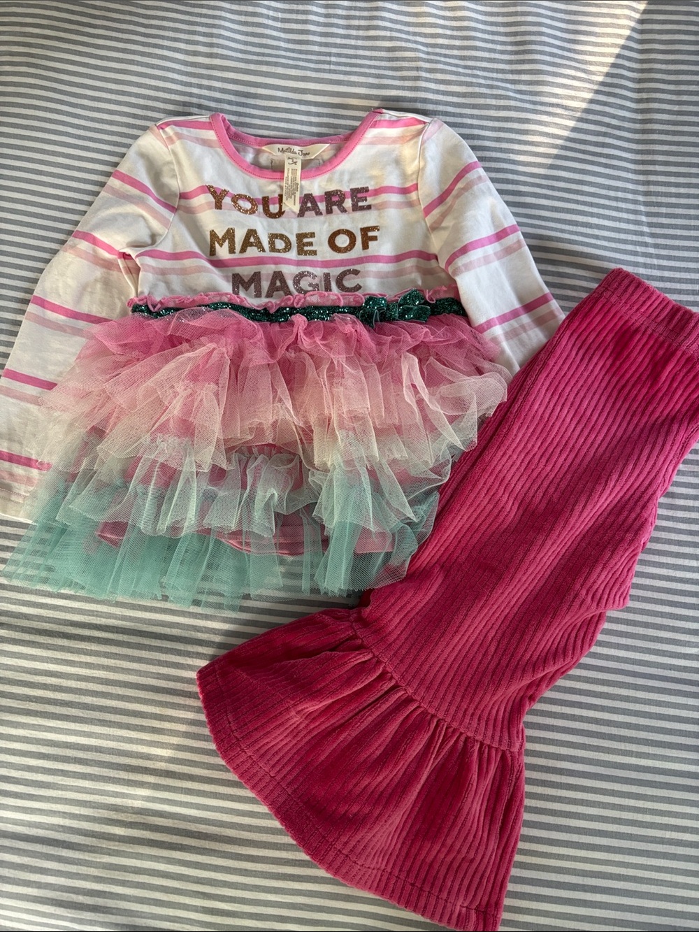 You Are Made of Magic Ruffle Top with Pink Corduroy Bell Pants